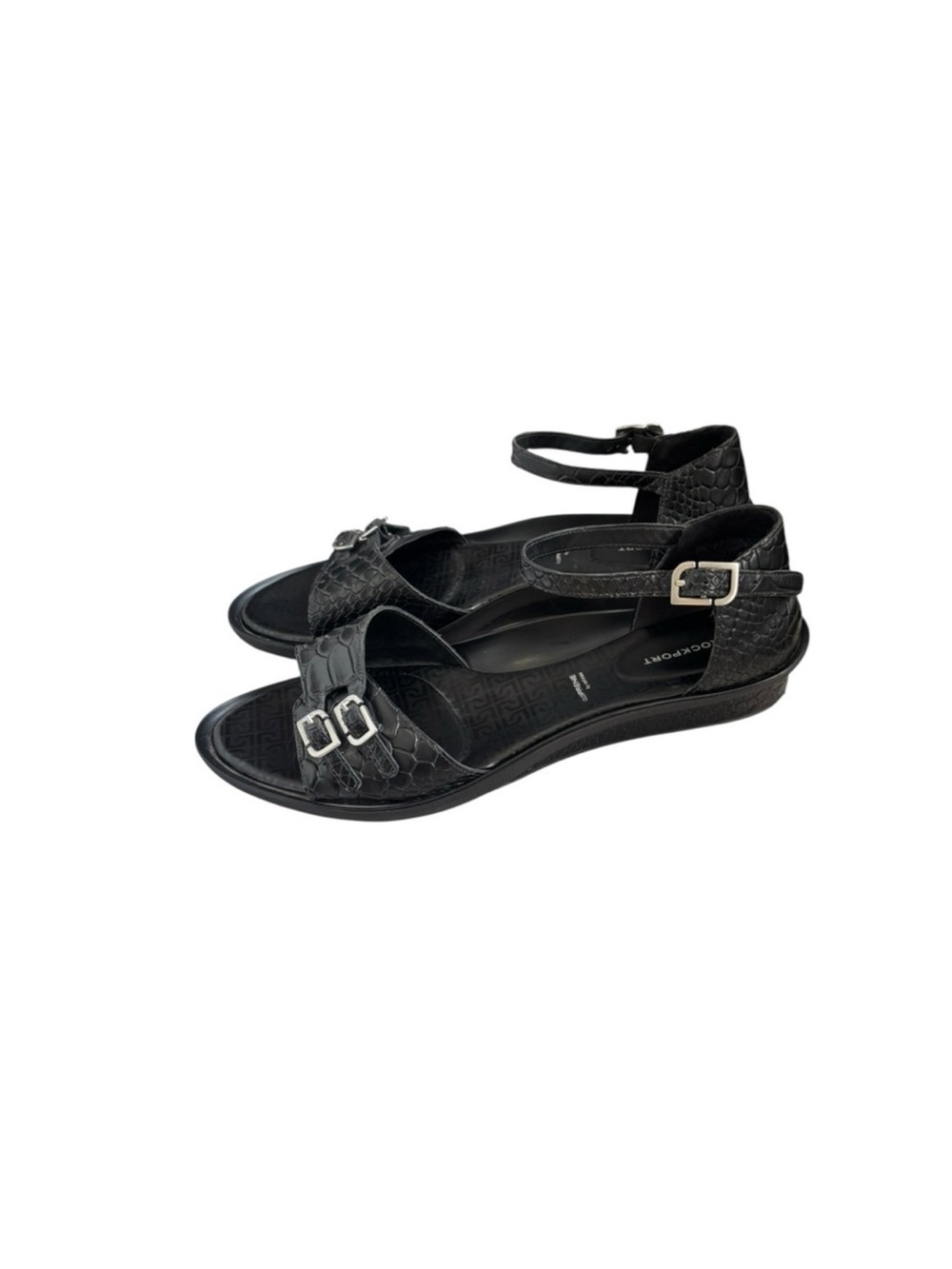 Rockport black leather low heel classic adjustable comfort sleek sandals 9 1/2 - Picture 5 of 14